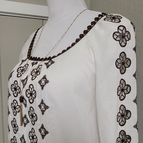 Tory Burch tunic peasant embroidered cotton travel top - Picture 3 of 12
